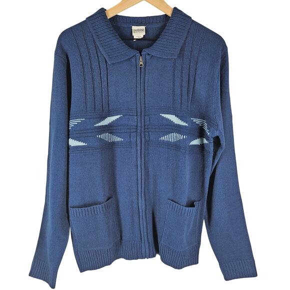 HABAND Cozy Vintage Blue Cardigan Size Small with Geometric Pattern - Picture 1 of 9